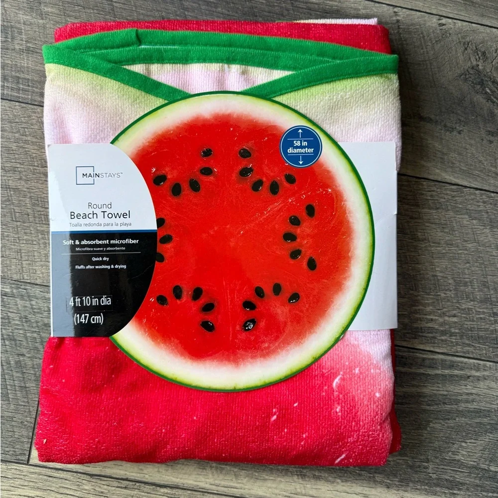 NWT Round Watermelon Beach Towel Microfiber Red Green 58” Diameter